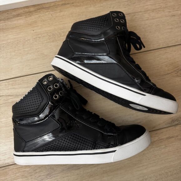 Pastry Shoes - Pastry Pop Tart Grid High Top Sneakers Black Patent Hip Hop Style Women's 7.5